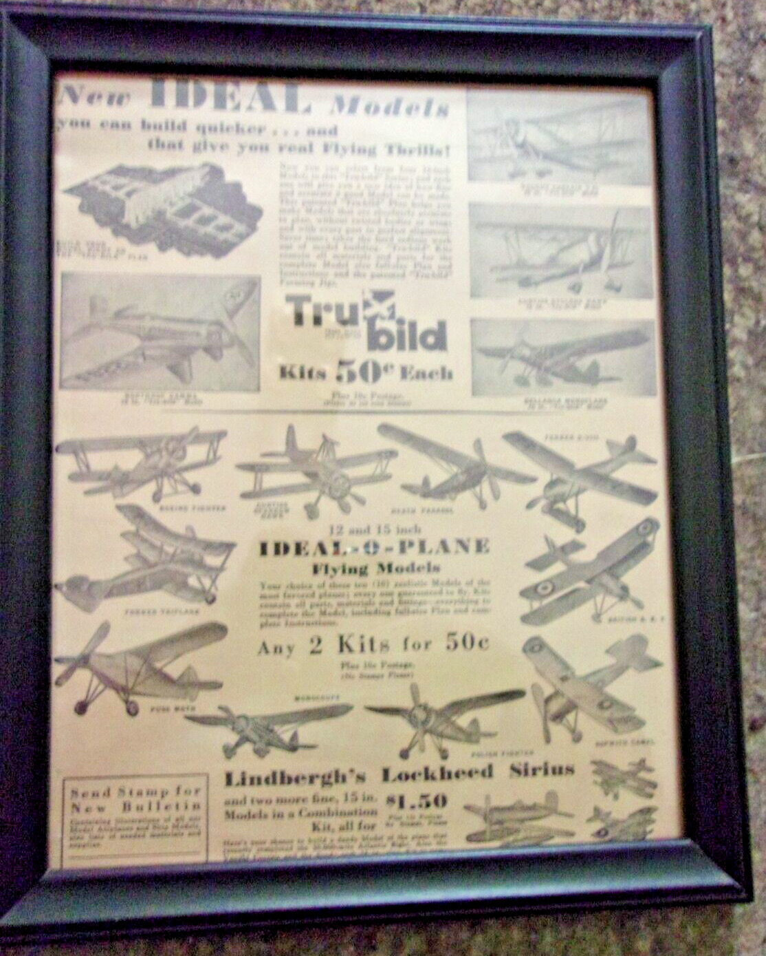Ideal Models Wood Flying model kits Advertisment March 1934 Framed