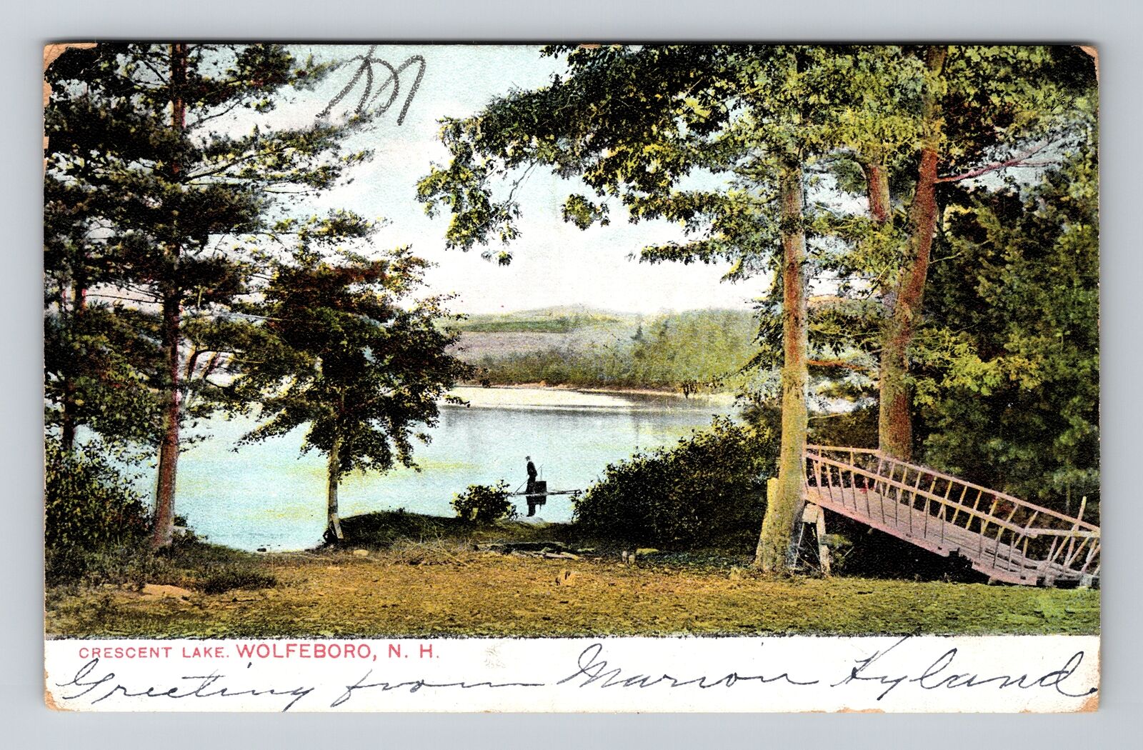 Wolfeboro, NH-New Hampshire, Scenic Crescent Lake & Bridge , Vintage Postcard