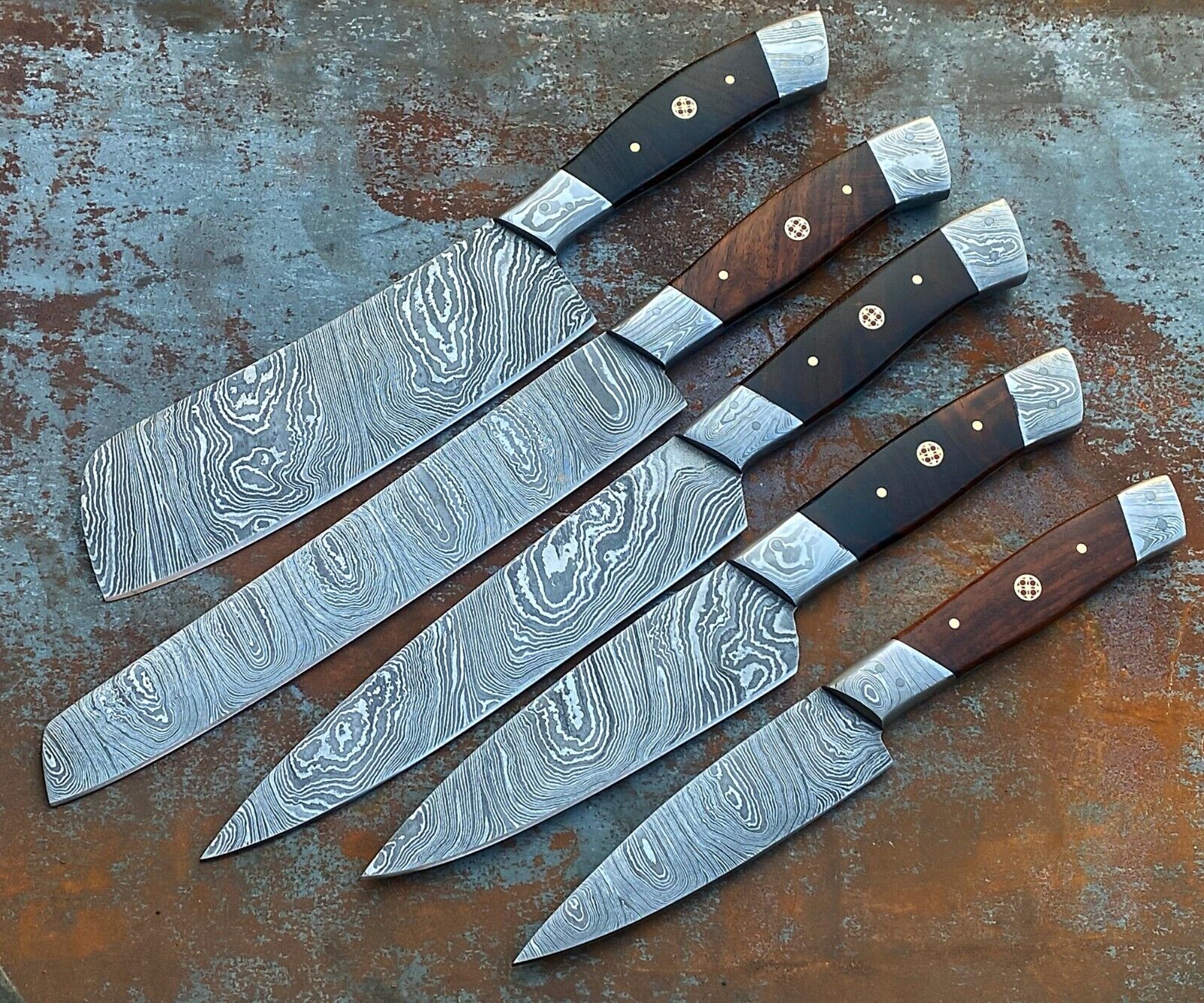 Chef Knife Set of 5 Hand Forged Damascus Steel Custom Made Kitchen Knife FS-16