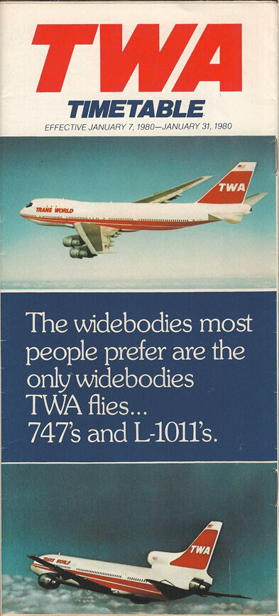 TWA Trans World Airlines system timetable 1/7/80 [308TW] Buy 4+ save 25%