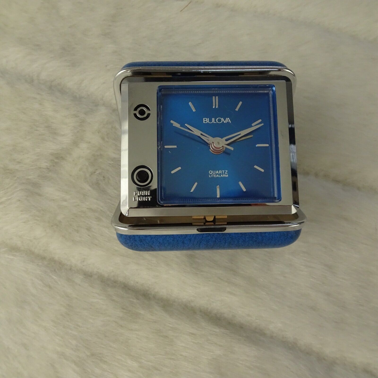 Vintage Blue Bulova Quartz Lite Alarm Clock Travel Size WORKS