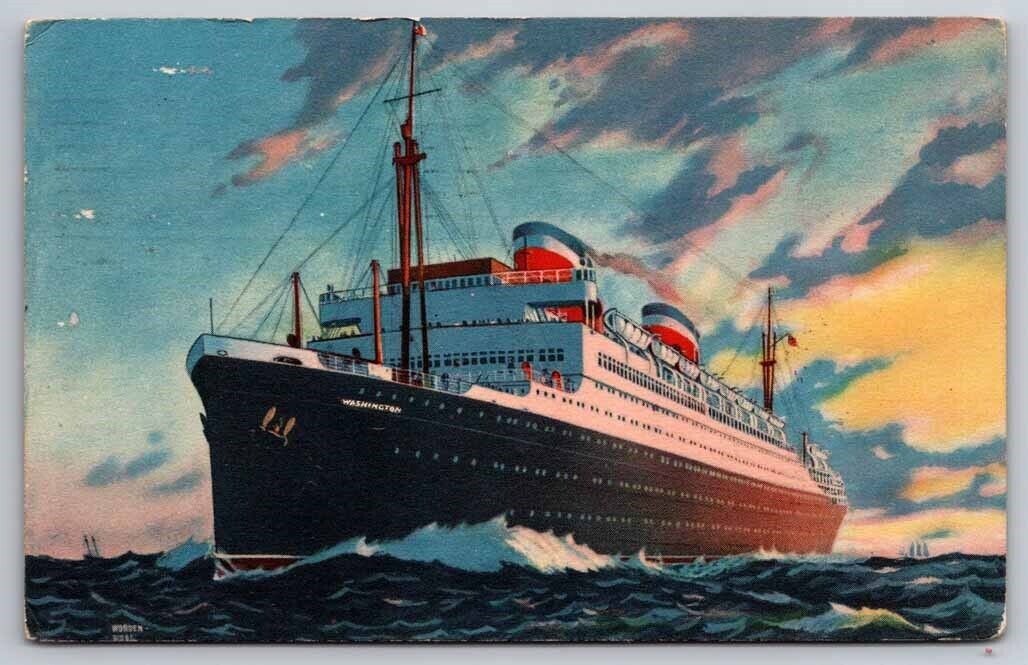 eStampsNet - 1933 SS Washington First Voyage German Sea Post Postcard