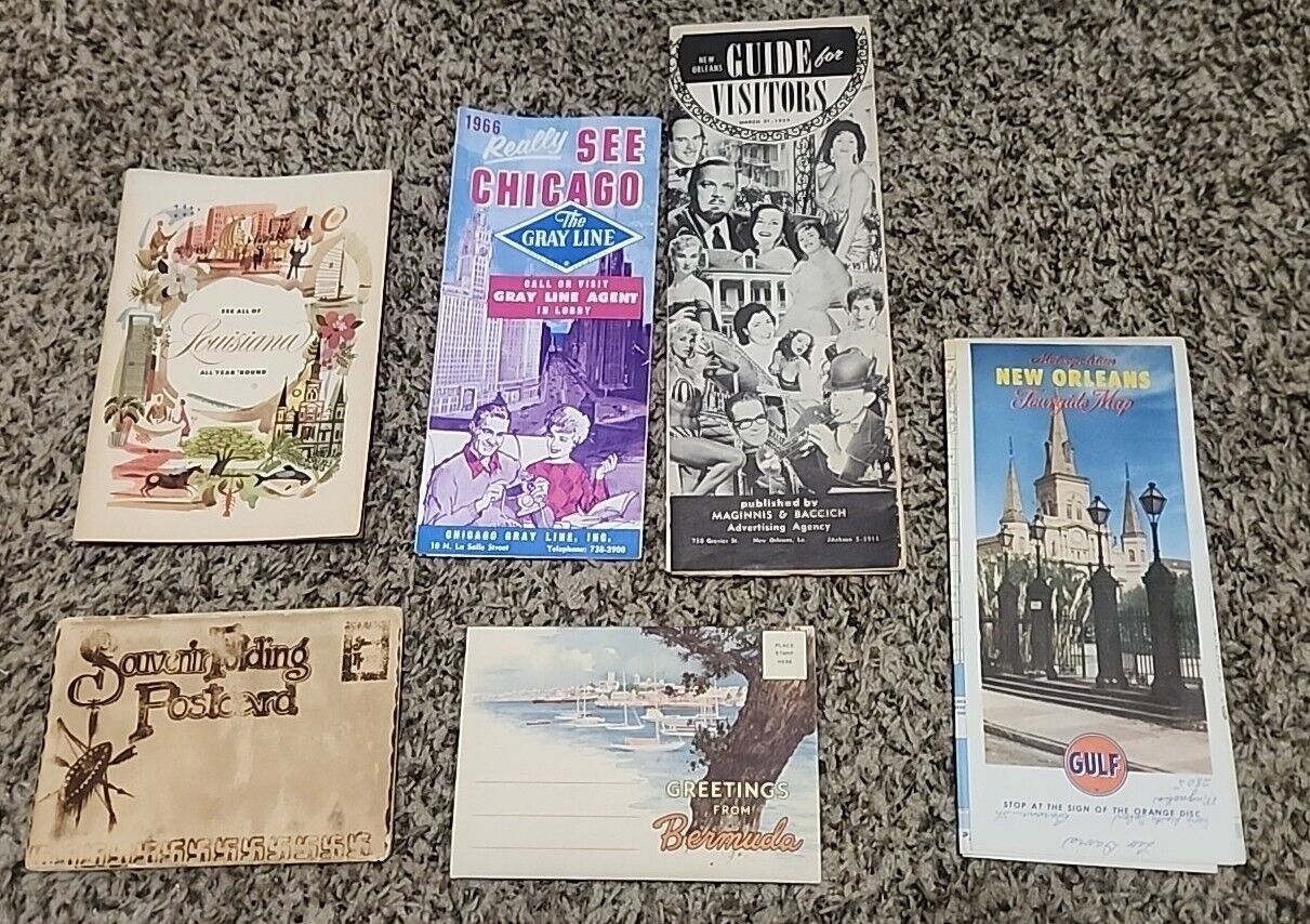Vintage 1950s-1960s Travel Guides, Maps, Unused Post Cards Lot Of 6