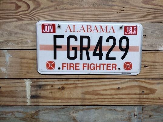 Alabama Expired 2018 Firefighter License Plate Auto Tags FGR429