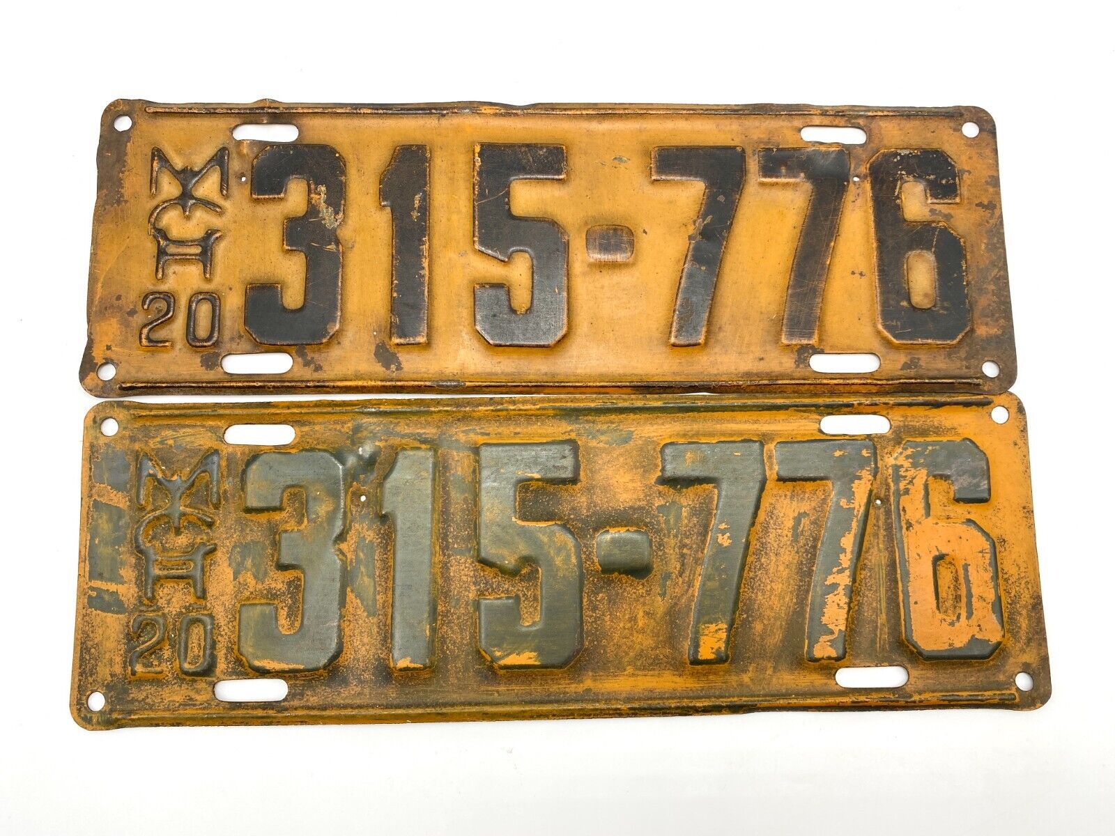 Michigan 1920 License Plate 315-776 Original Paint