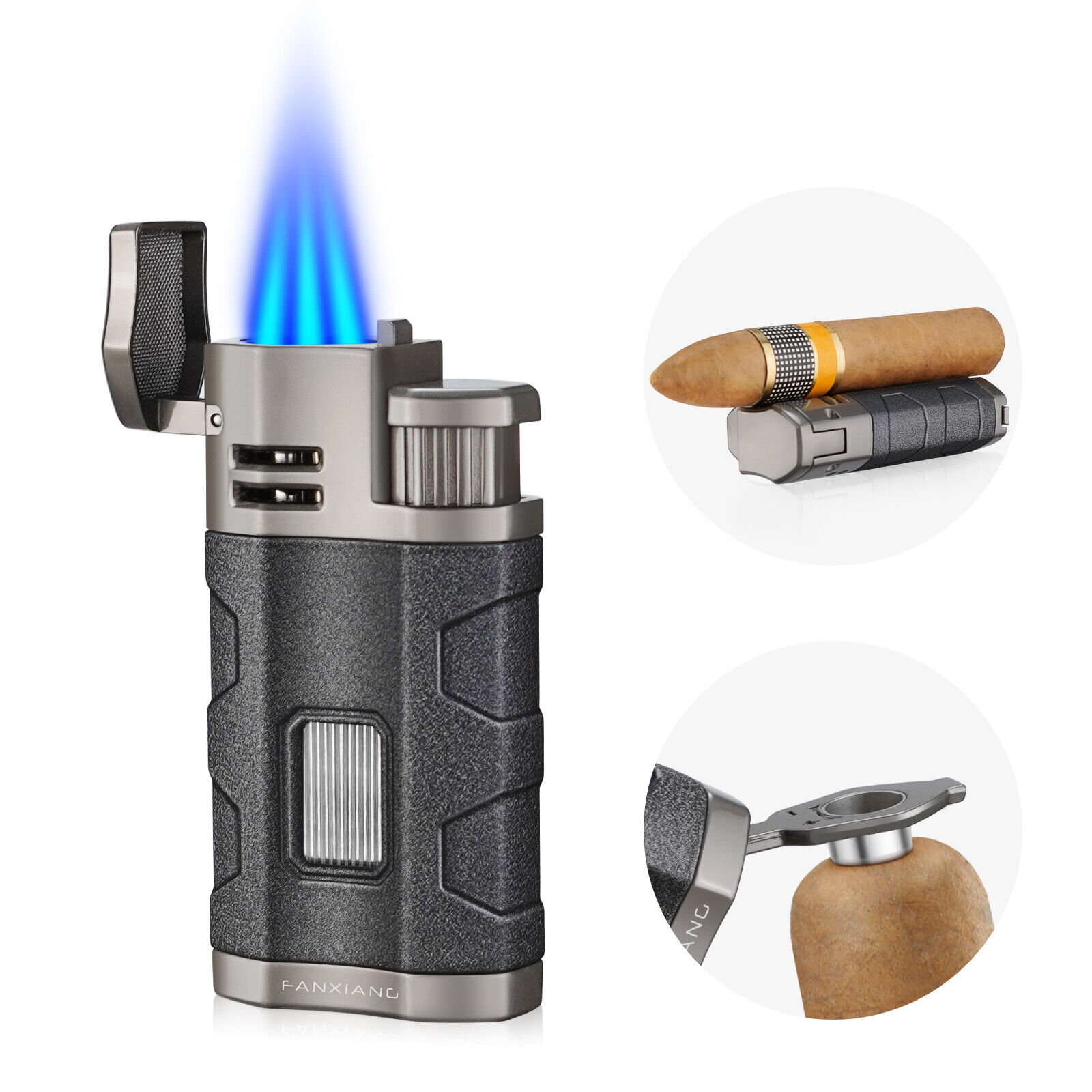 Triple Jet Torch Cigar Lighter With Cigar Holder Butane Refillable with Gift Box