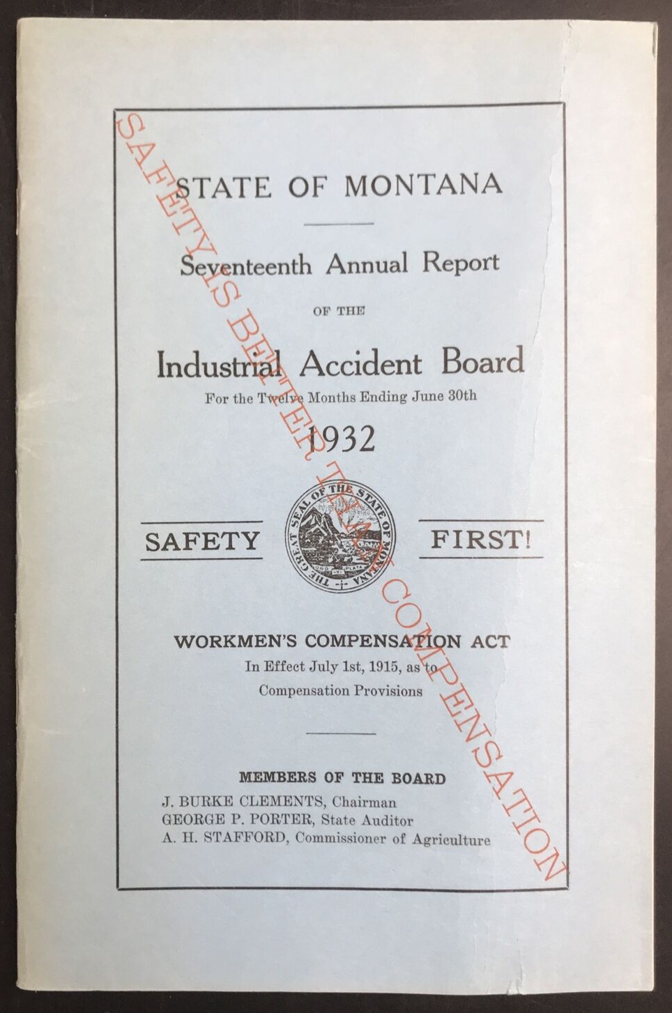 Vintage 1932 Montana 17th Annual Report Industrial Accident Board MT 6\
