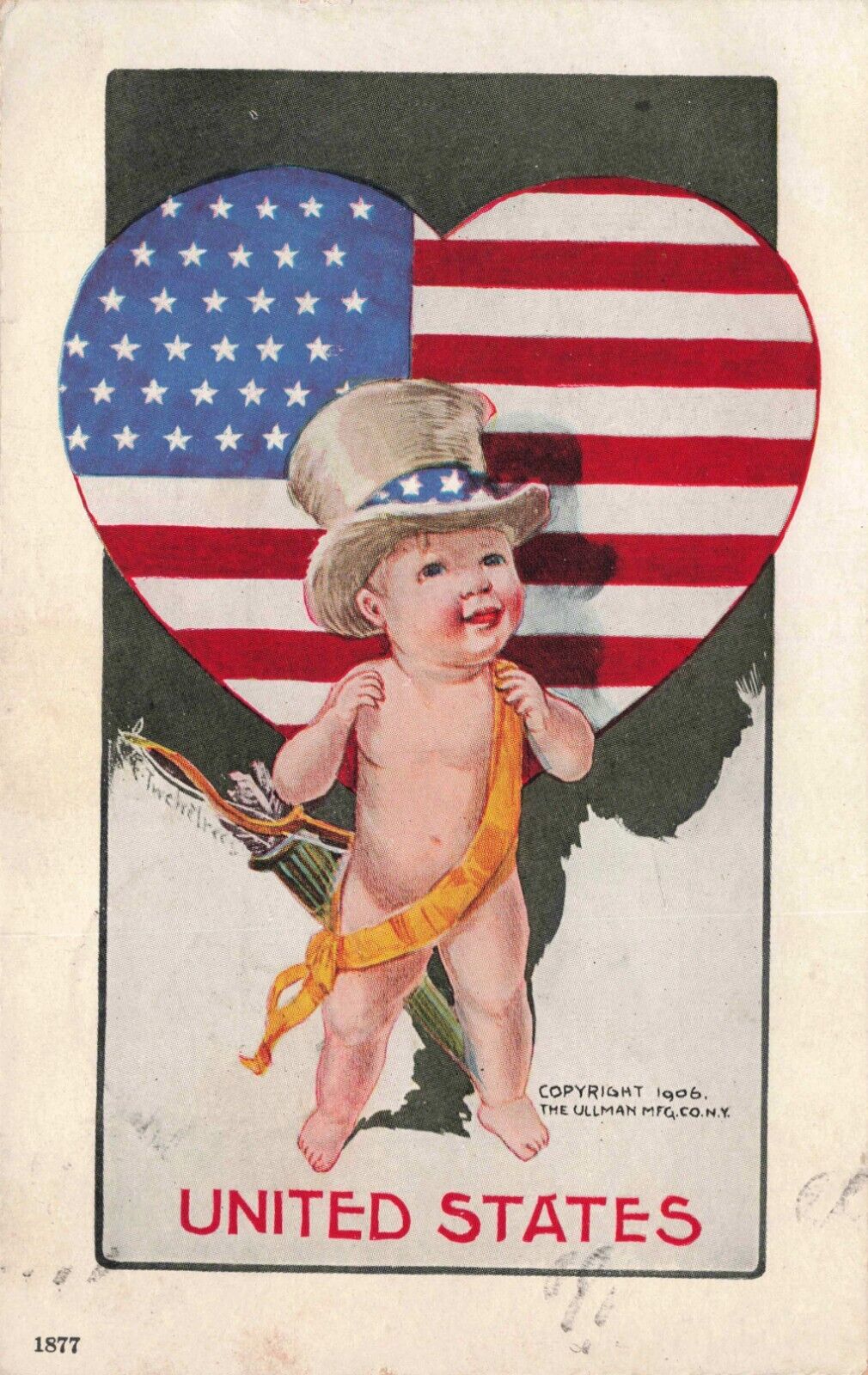 Patriotic Cupid American Flag Heart Valentine by Artist C. Twelvetrees Postcard