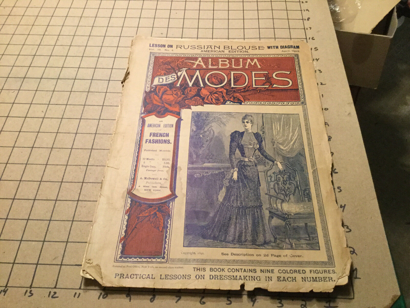Vintage ALBUM des MODES April 1892 -- not complete w 3 of 9 coplored plates