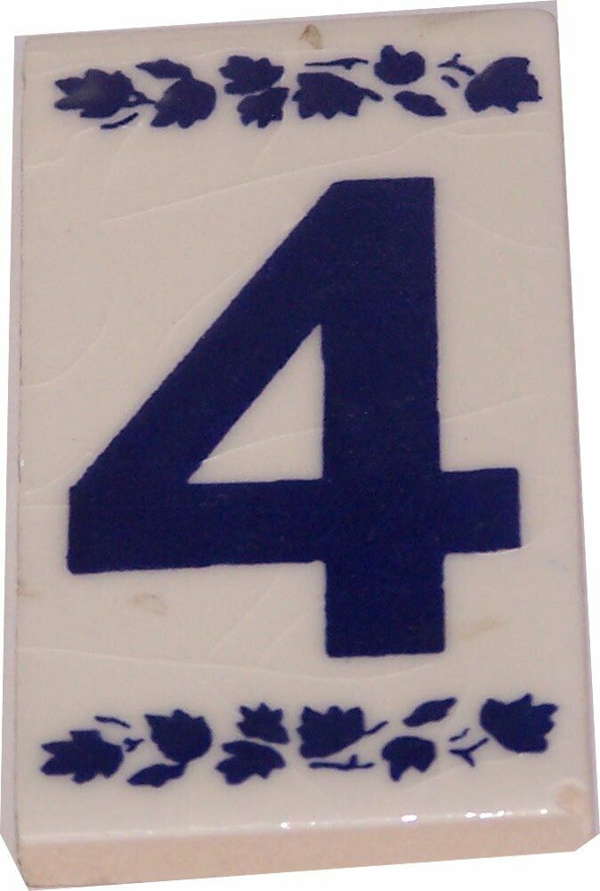 Numeral Four Painted Tile from Jerusalem - 3x1.5 Inches - Asfour Outlet TM