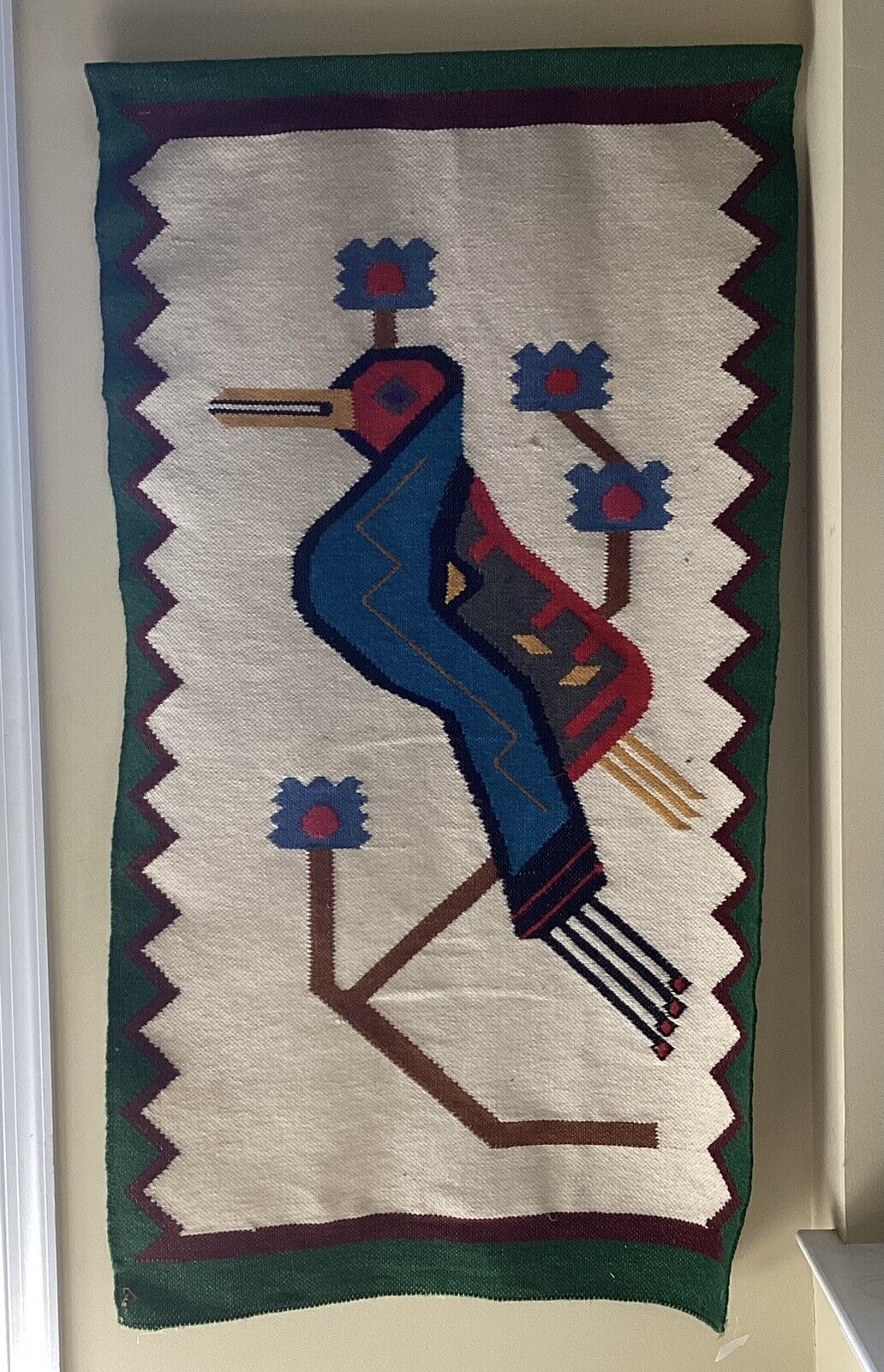 VTG South American Tribal Hand Woven Bird Design Wall Art Textile, 46\