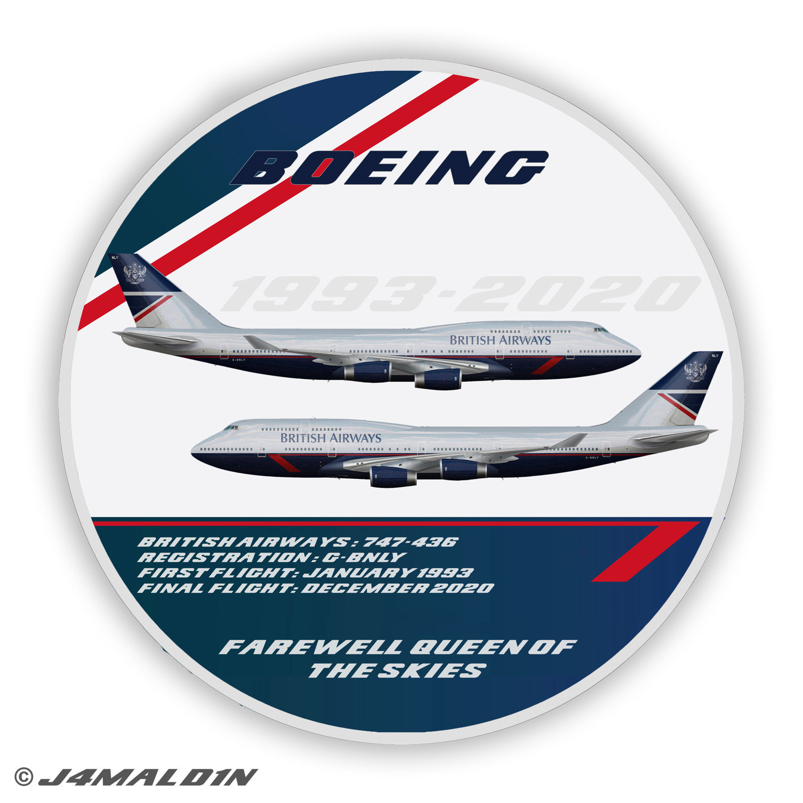 Premium Boeing 747-400 Sticker (Large) - British Airways Landor 