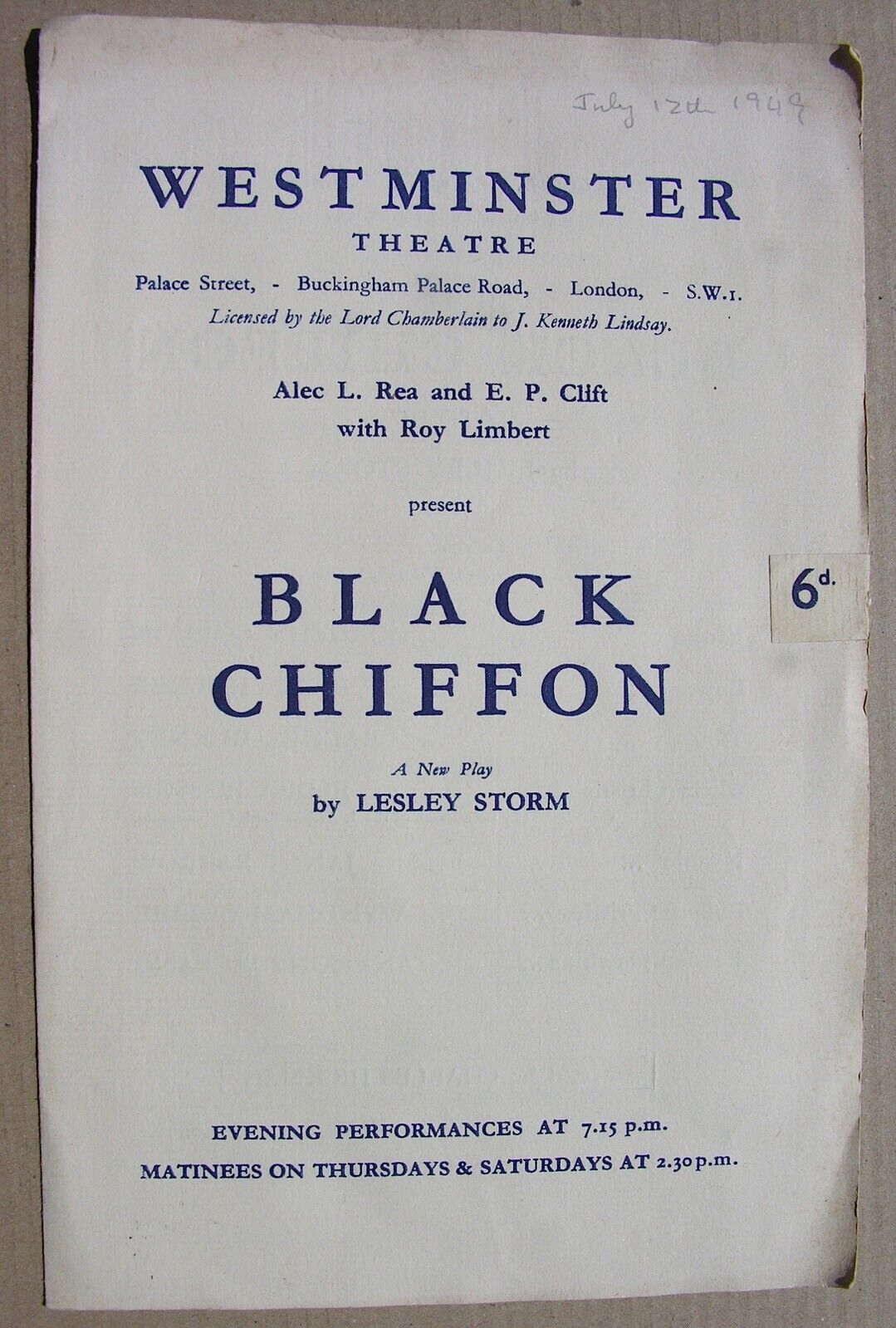 1949 BLACK CHIFFON Lesley Storm, Flora Robson, Wyndham Goldie, Rachel Gurney 