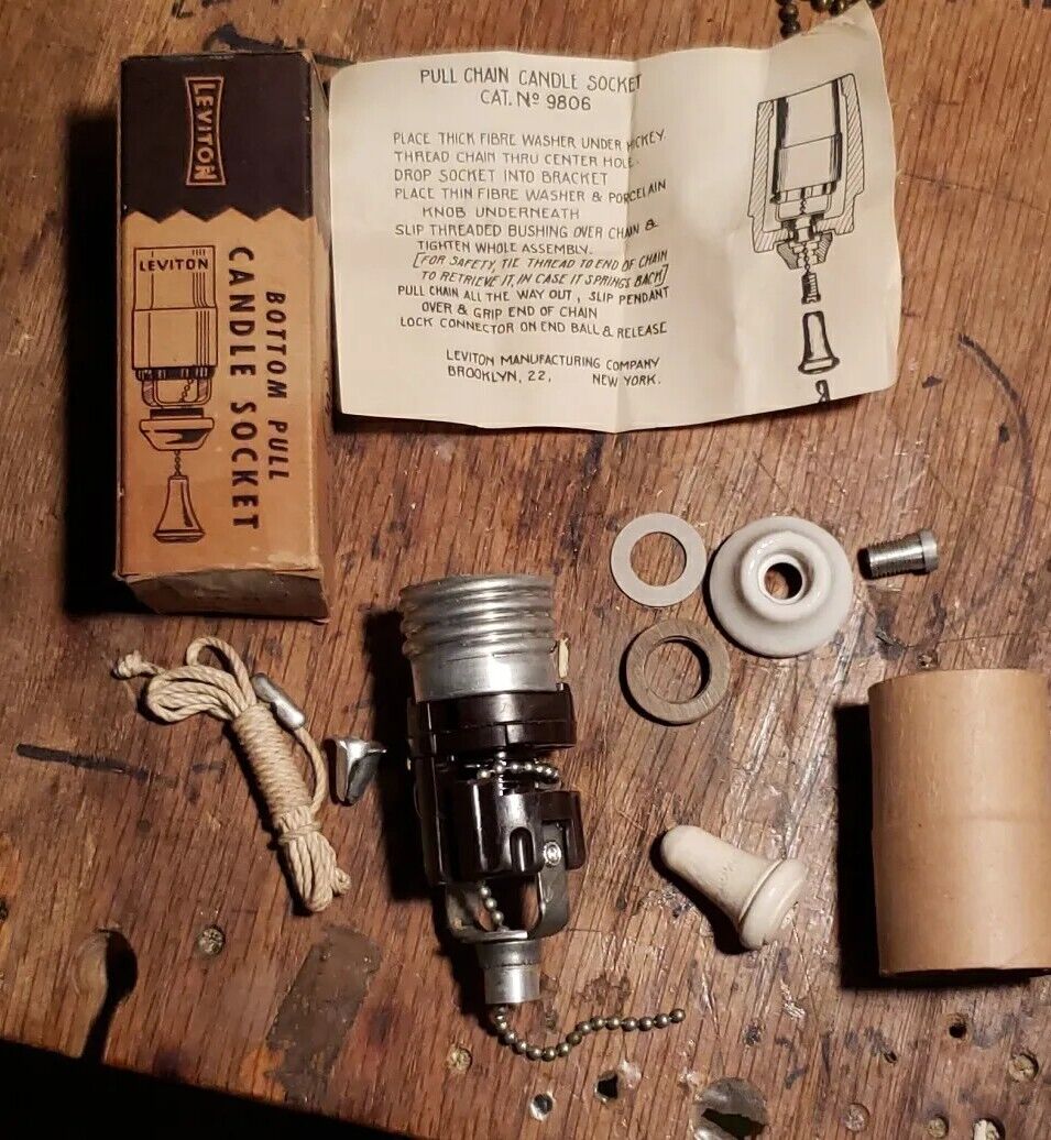 NOS Antique Leviton Bottom Pull Candle Socket PARTS for Porcelain Wall Sconce 