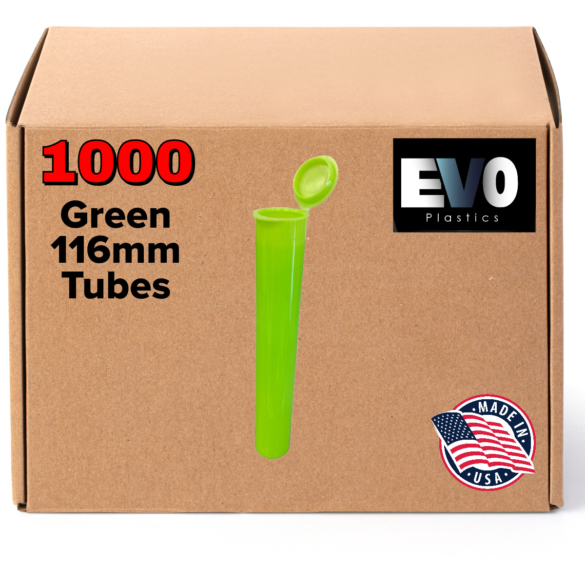 116MM Pre-Roll Tubes | Green | Container for King Size - 1000 Box
