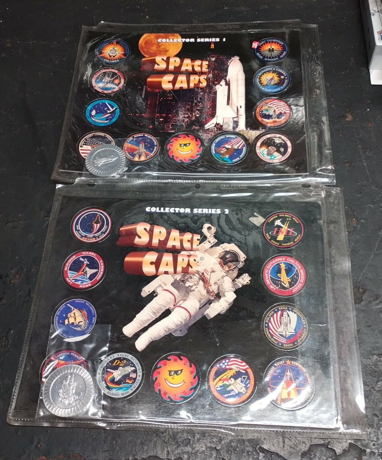 1995 NASA Space Caps Collector Series 1 & 2 Pogs Set SPACE SHUTTLES RARE MINT