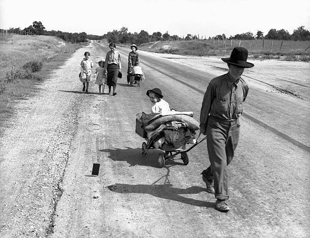 Migrant family walking highway Idabel Oklahoma to Krebs Oklahoma 1938 Old Photo