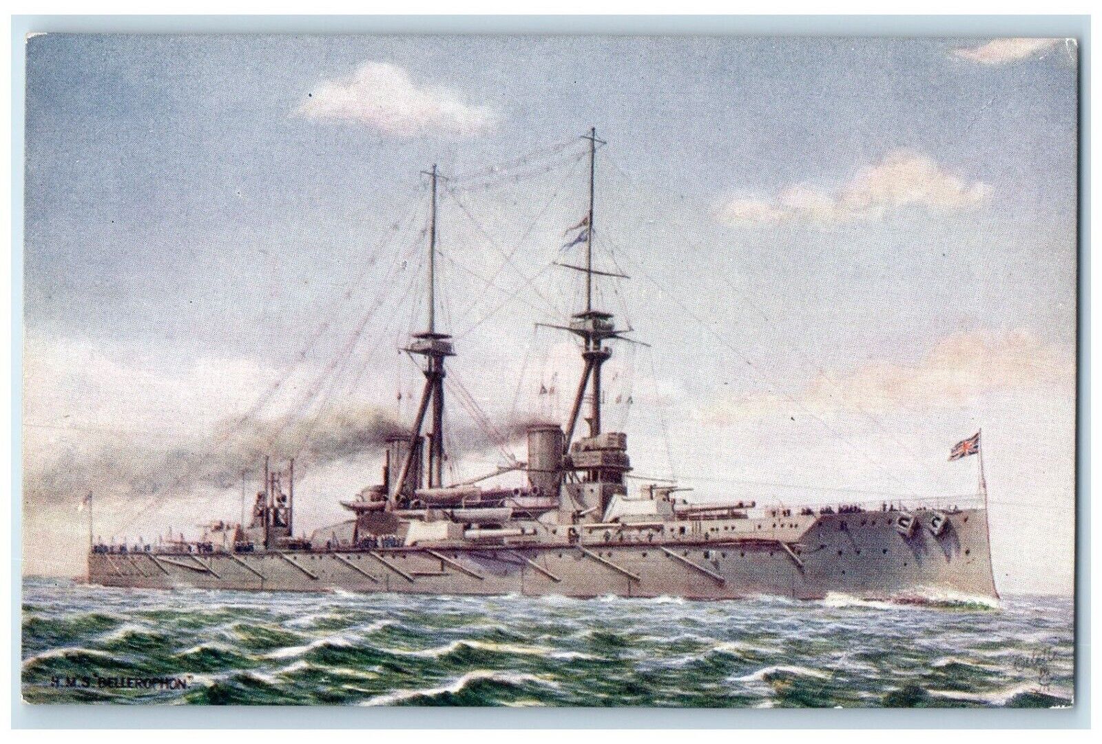1910 Scene H. M. S. Bellerophon Dreadnought Battleship Raphael Tuck Son Postcard