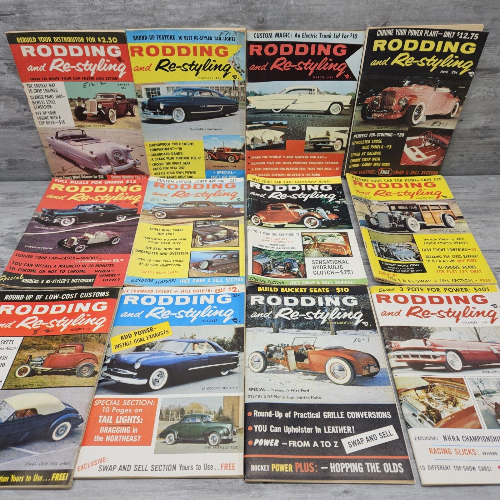Rodding and Re-Styling Magazine Vtg 1957 Complete Year Hot Rod Chevy Ford Mopar