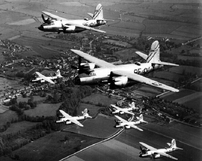 Formation of Martin B-26B Marauder aircraft in flight 8x10 WWII Photo 802