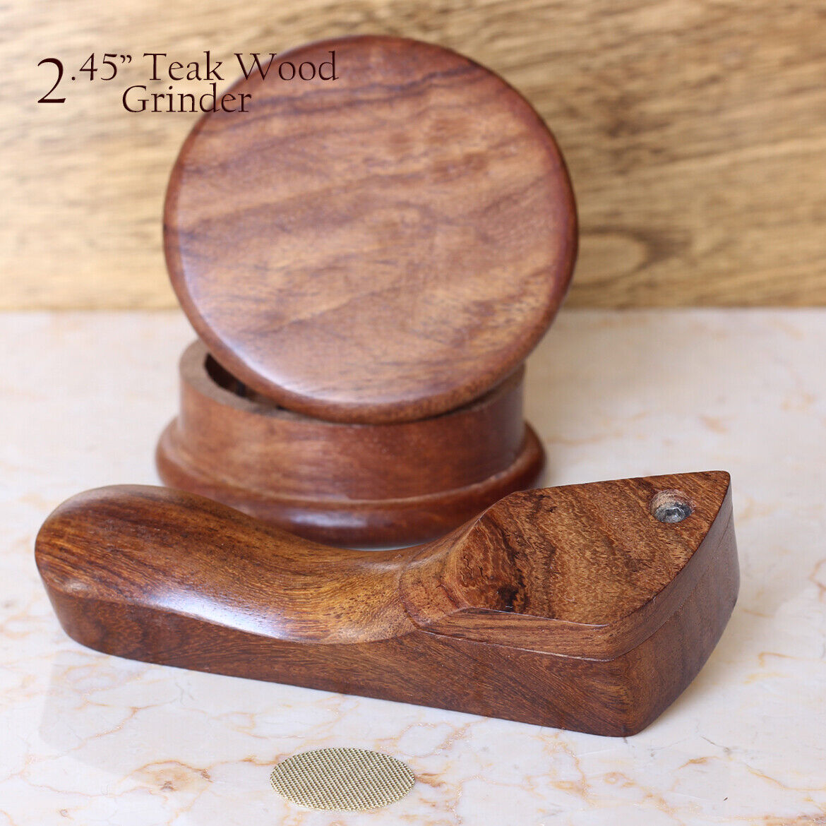Curved W Hand Crafted smoking Pipe Premium Wood Pipe & 2 Piece wood Grinder