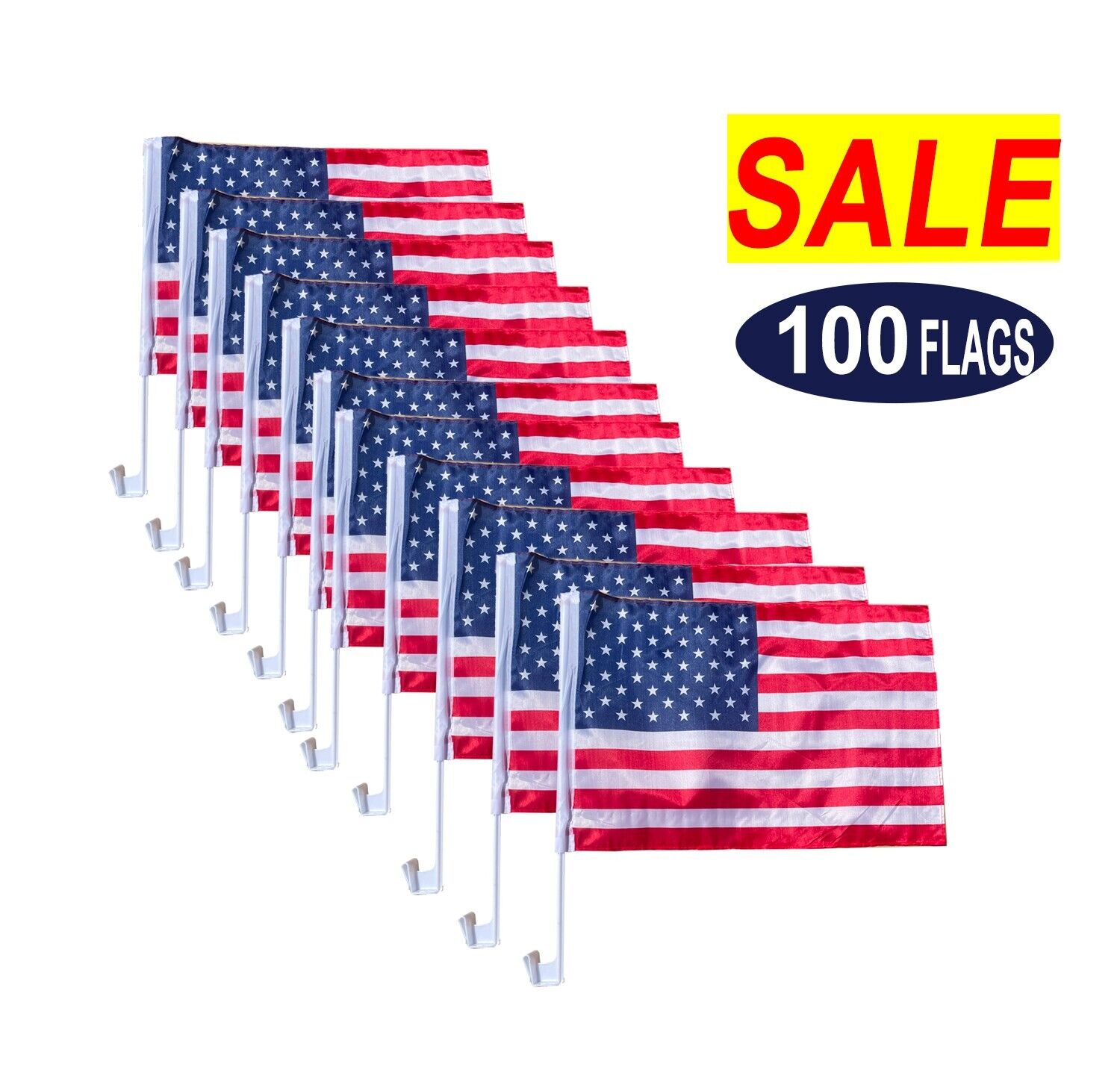 100 Pack Lot 12x18 USA Flags Car Window Clip On Fan Banners Car Flag US Seller