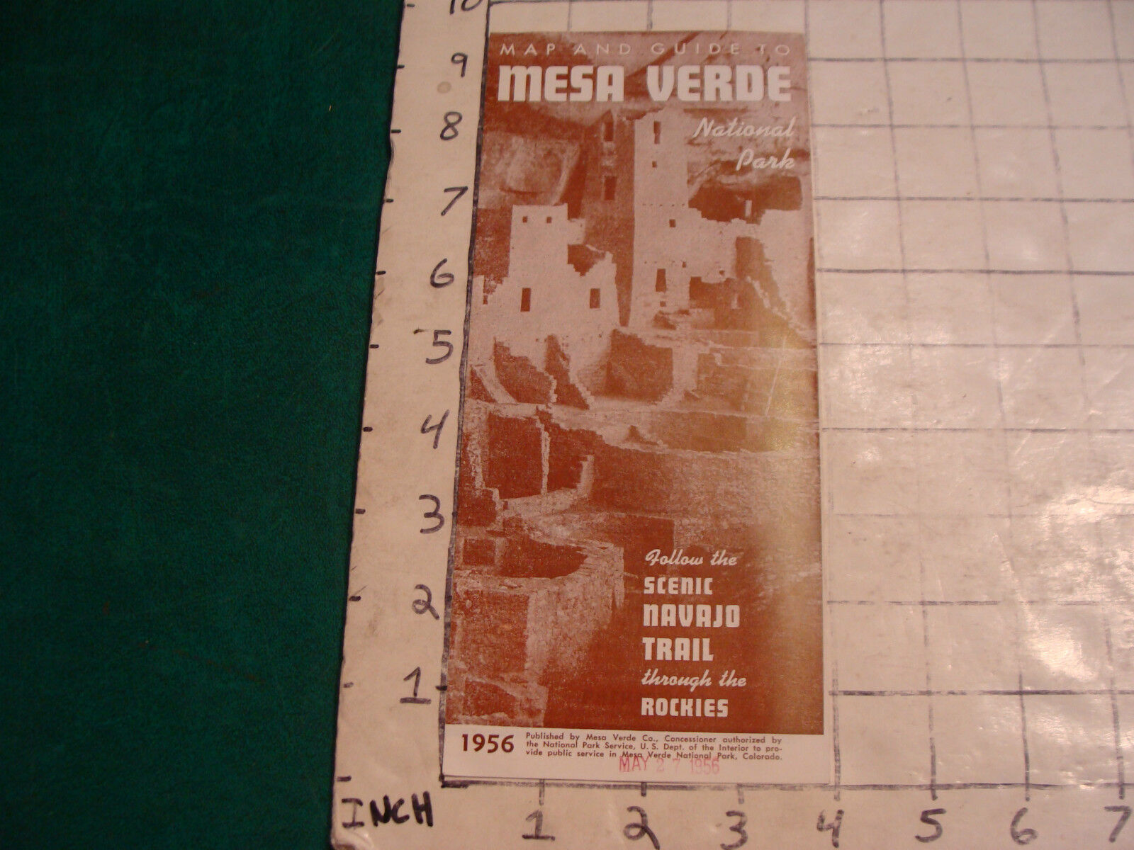 vintage HIGH GRADE travel brochure: 1956 MESA VERDE nat park MAP & GUIDE