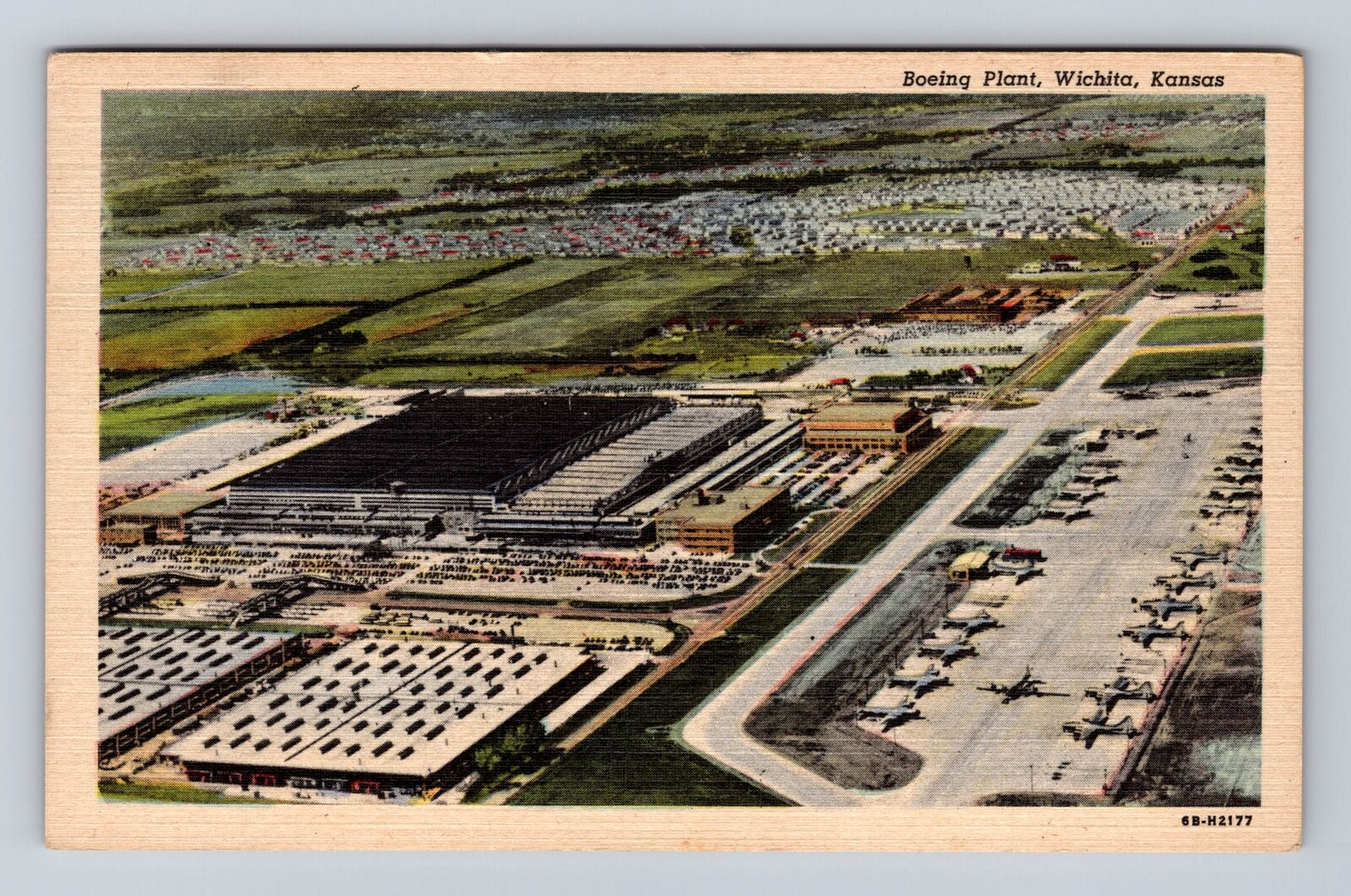Wichita KS-Kansas, Boeing Plant, Aerial, Antique, Vintage c1955 Postcard