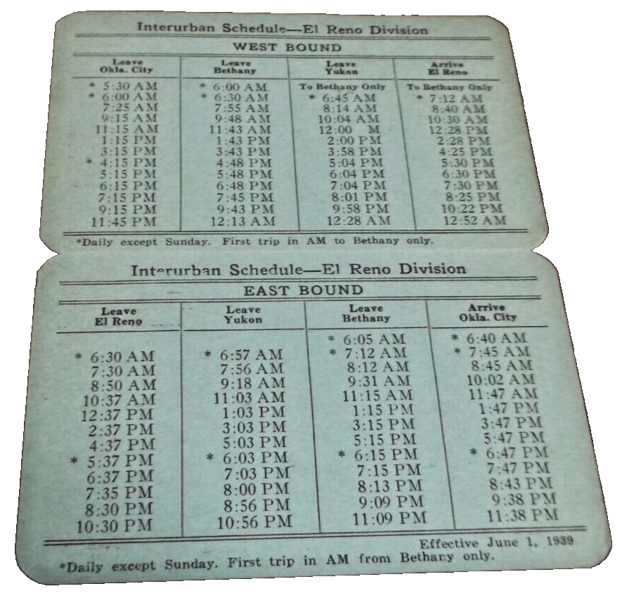 JUNE 1939 OKLAHOMA RAILWAY COMPANY PUBLIC TIMETABLE