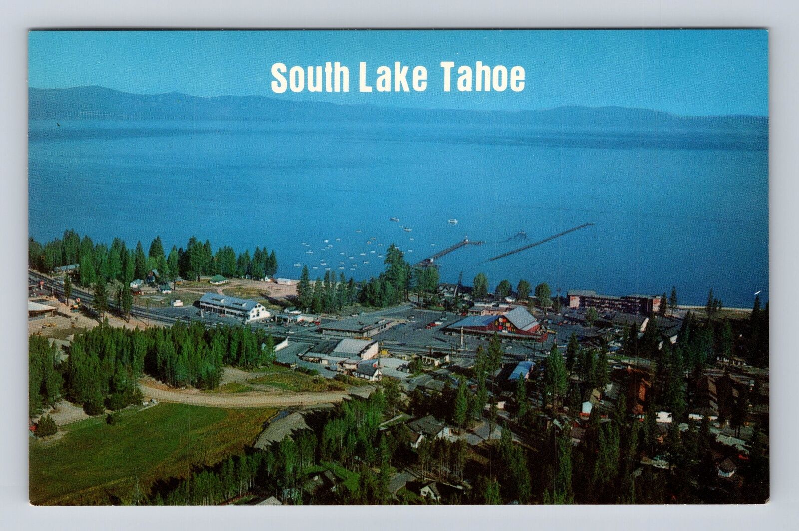 South Lake Tahoe CA-California, Aerial Of Town Area, Antique, Vintage Postcard