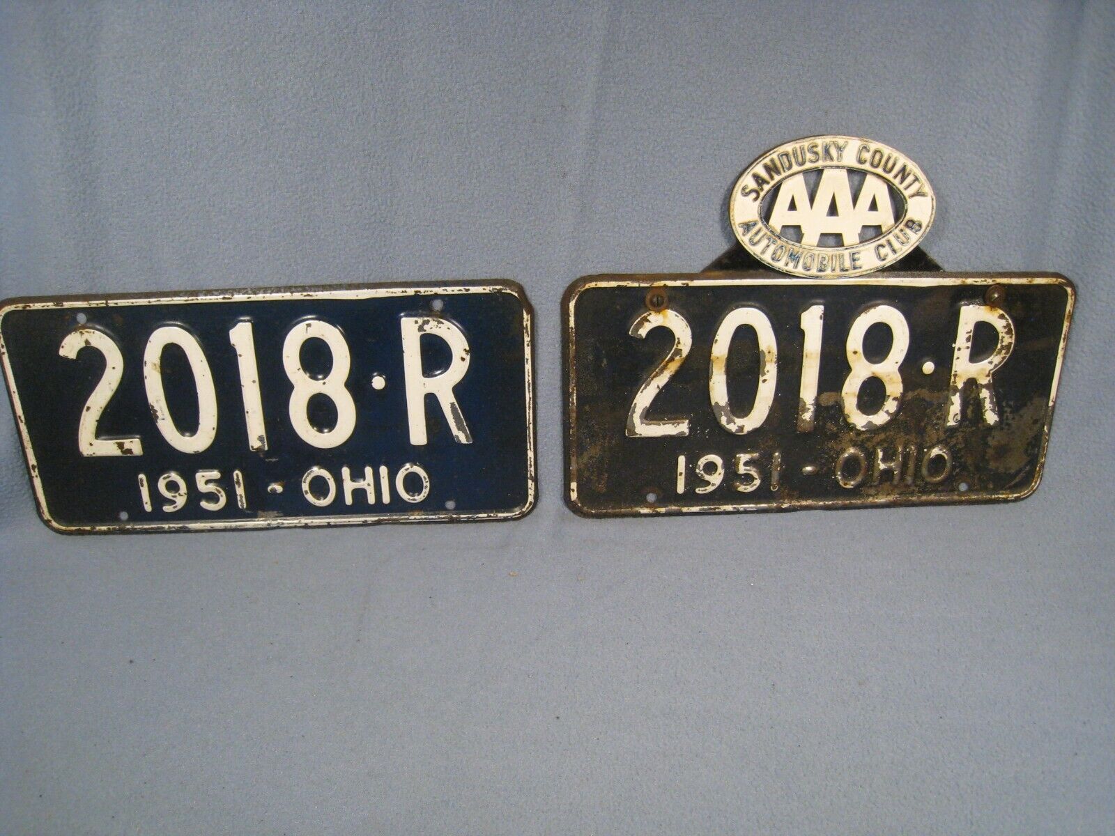 Set of 1951 Ohio License Plates 1 AAA Plastic Automotive Club Topper VTG.