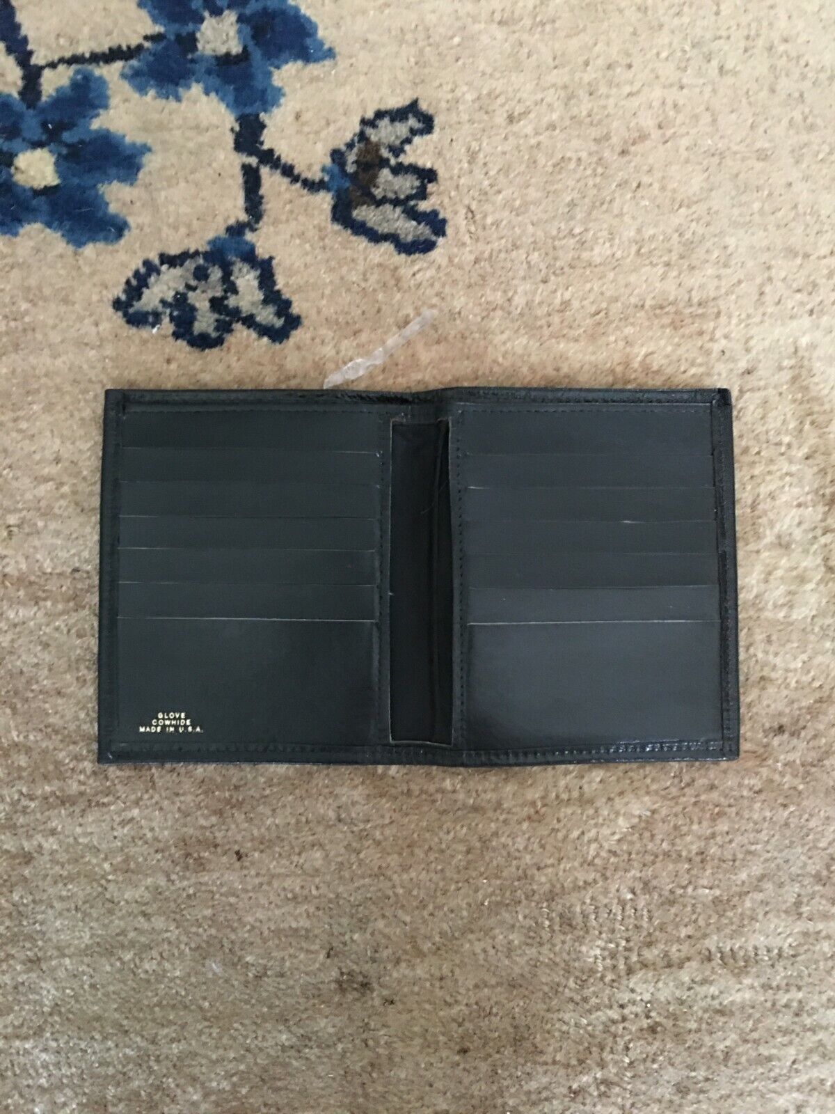 Vintage Glove Cowhide USA Fold Black Leather Man\'s Big Wallet Passport size