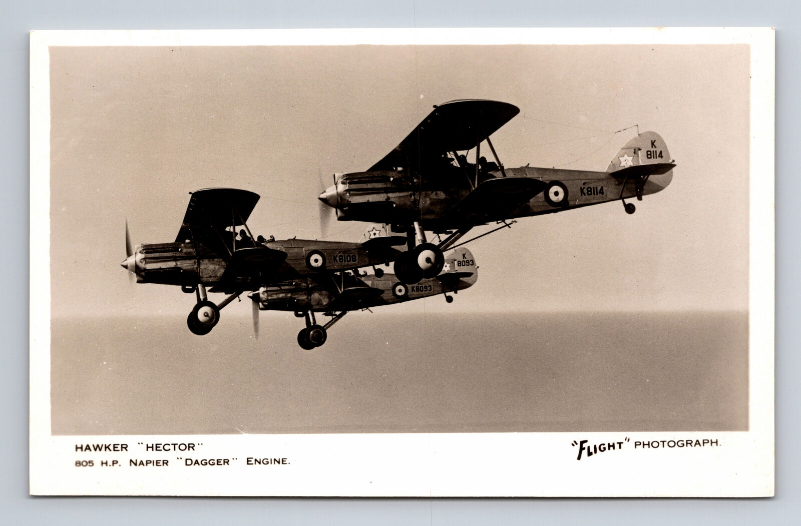 RPPC RAF Hawker Hector Army Co-Op Biplane FLIGHT Photograph Postcard