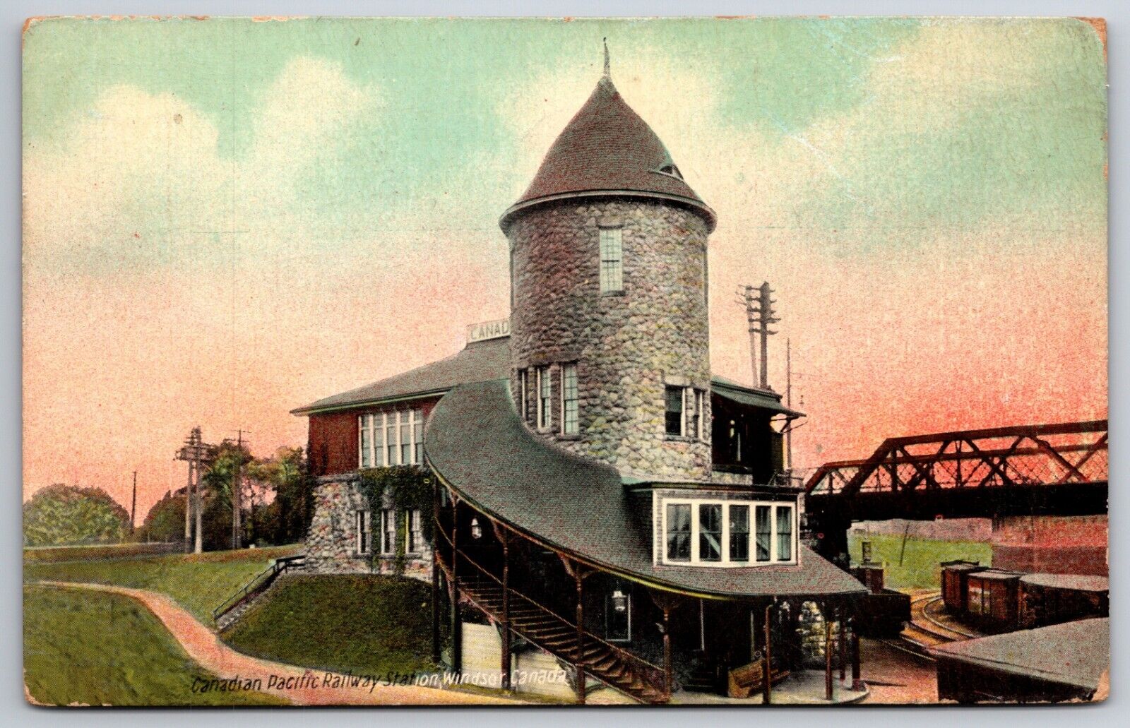 Canadian Pacific Railway Station Windsor Ontario Canada 1910 DB Postcard D15
