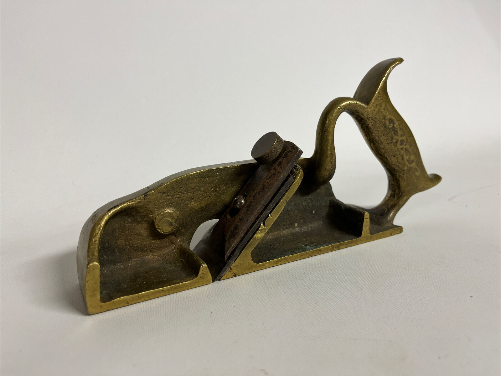 INCREDIBLE Antique Cast Brass Hand Wood Plane Tool Heavy Solid