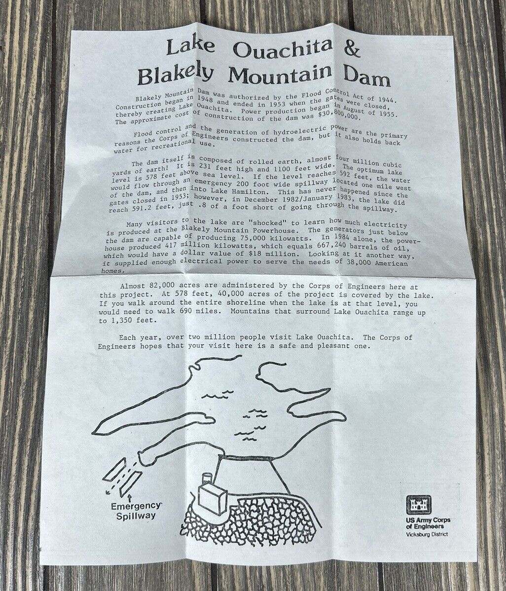 Vintage Lake Ouachita And Blakely Mountain Dam US Army Corps Of Engineers Letter