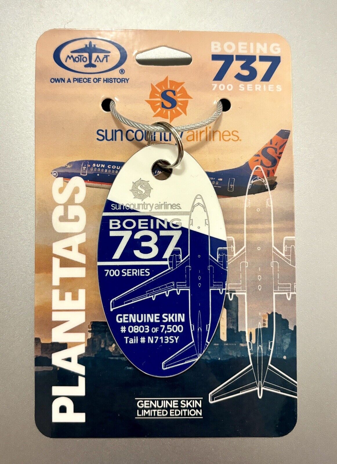 RARE MotoArt Plane Tags Sun Country Airlines Boeing 737-700 BLUE/ WHITE PlaneTag