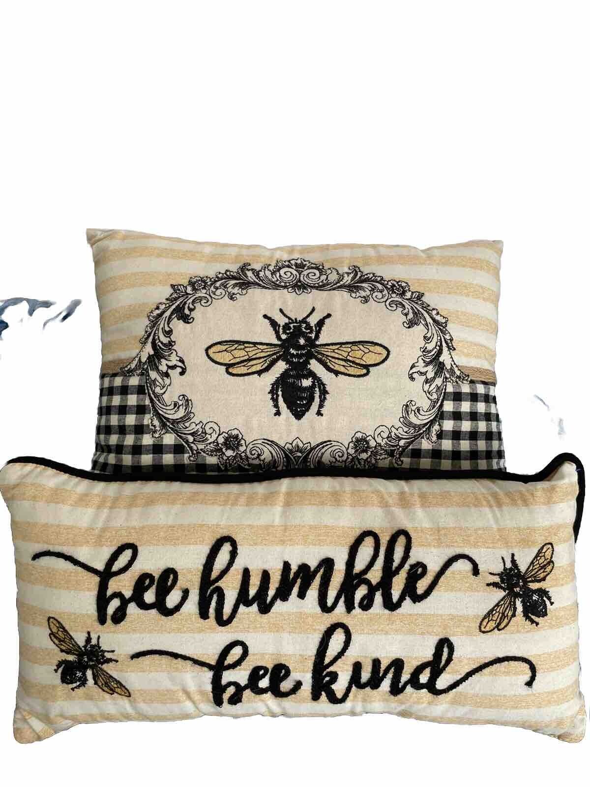 Lot 2 Bumble Bee Fly Throw Pillow 9x19 11x15 Mackenzie Childs Style Bee Kind