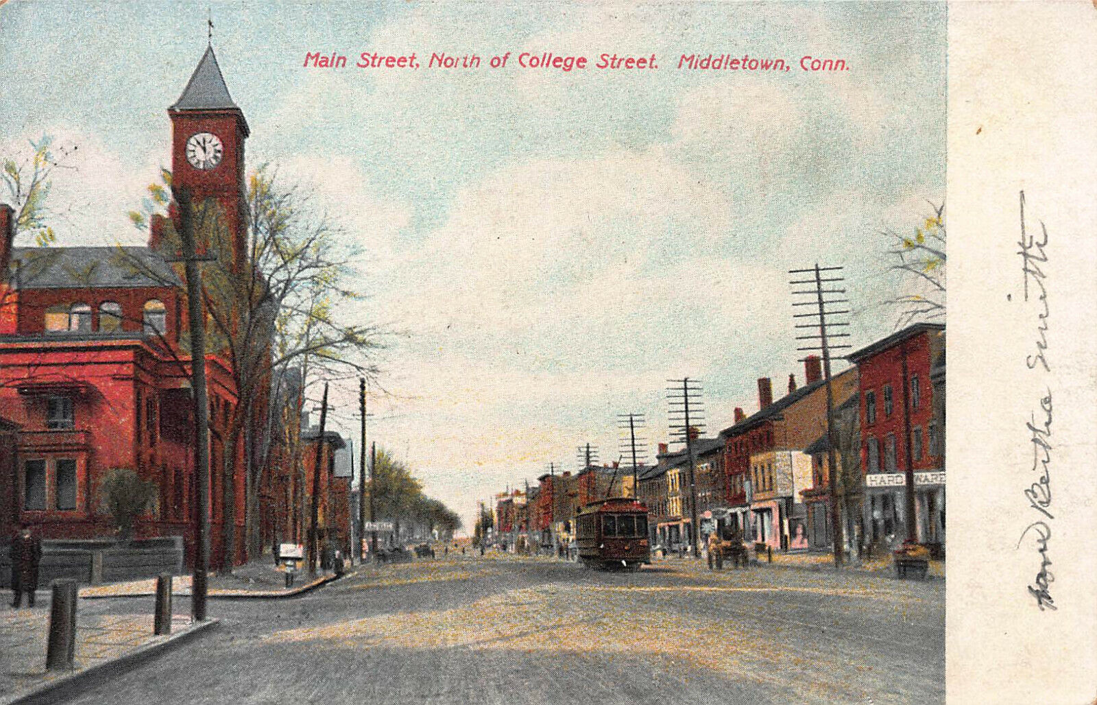 Main Street, North of College St., Middletown, CT, Early Postcard, Unused