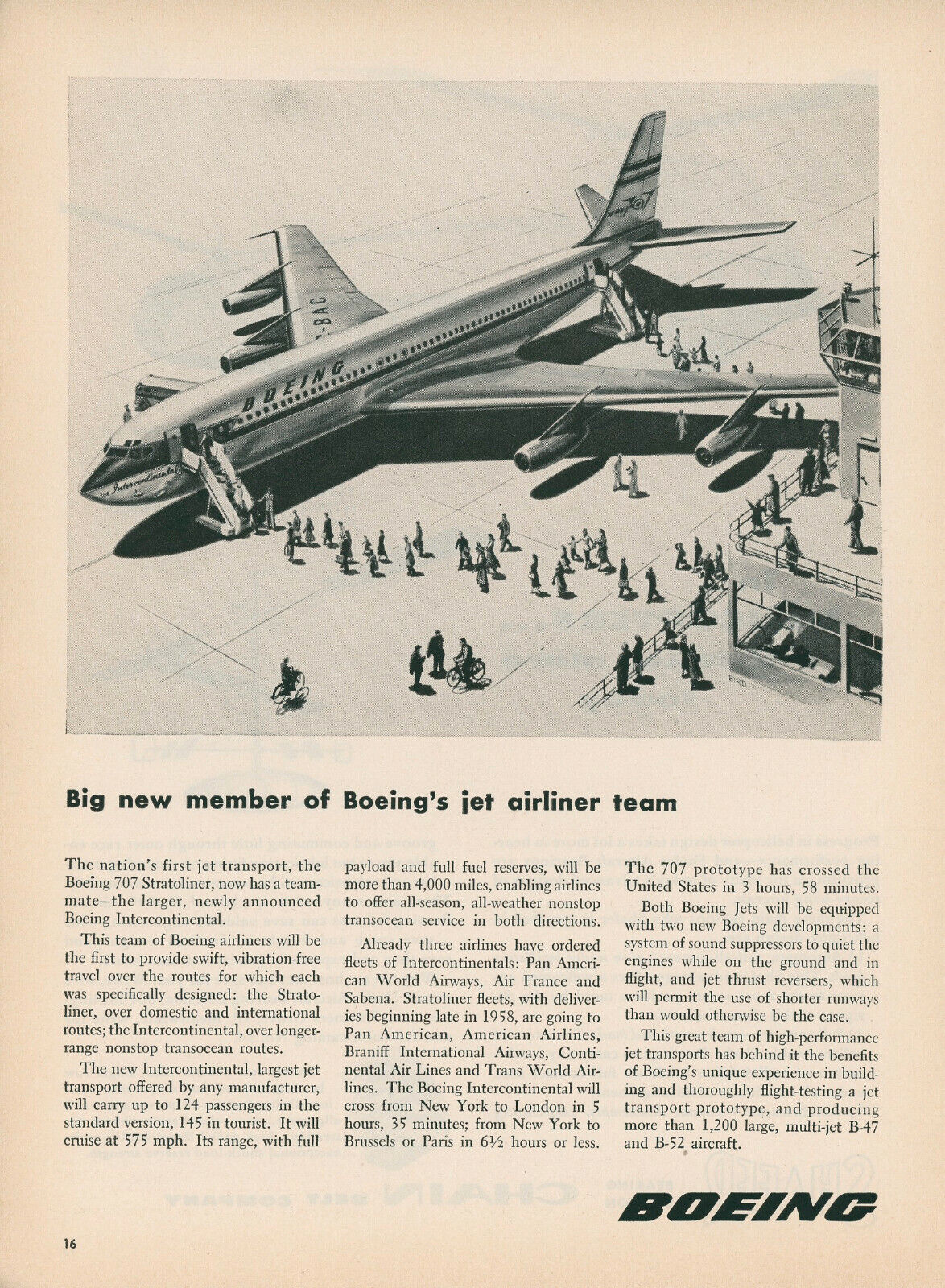 1956 Boeing Aviation Ad New 707 Intercontinental Vintage Travel Flying Airplane