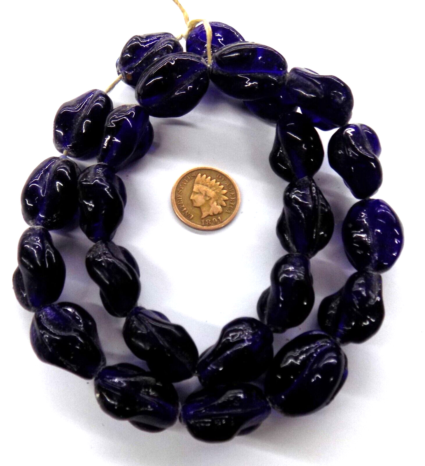 24 Pc Very Unusual Shape Midnight Cobalt African Trade Beads Bin B7