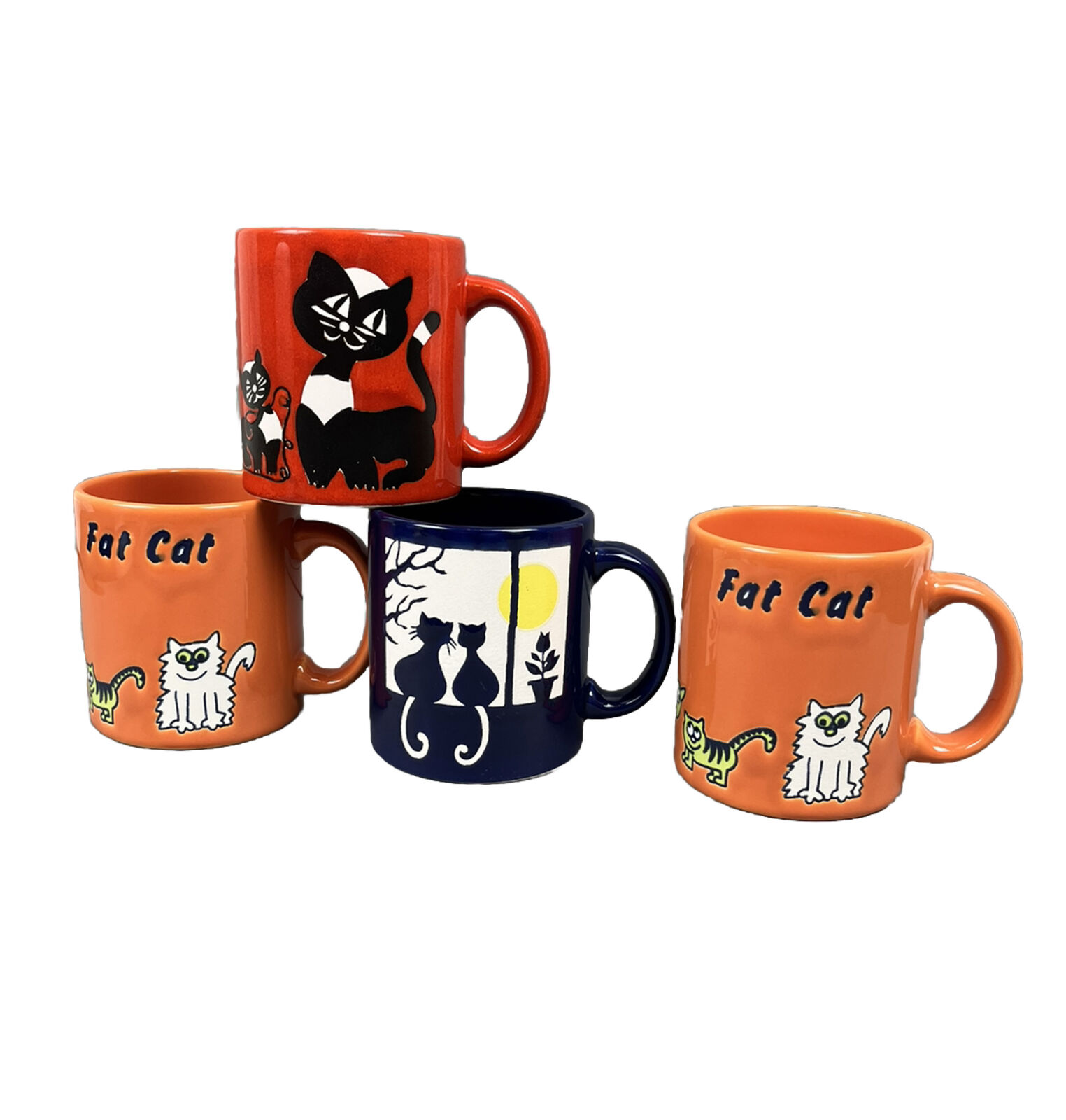 4 Coffee Mug Cup Waechtersbach Cats in Window, Cat Yarn, Fat Cat - Vtg W Germany