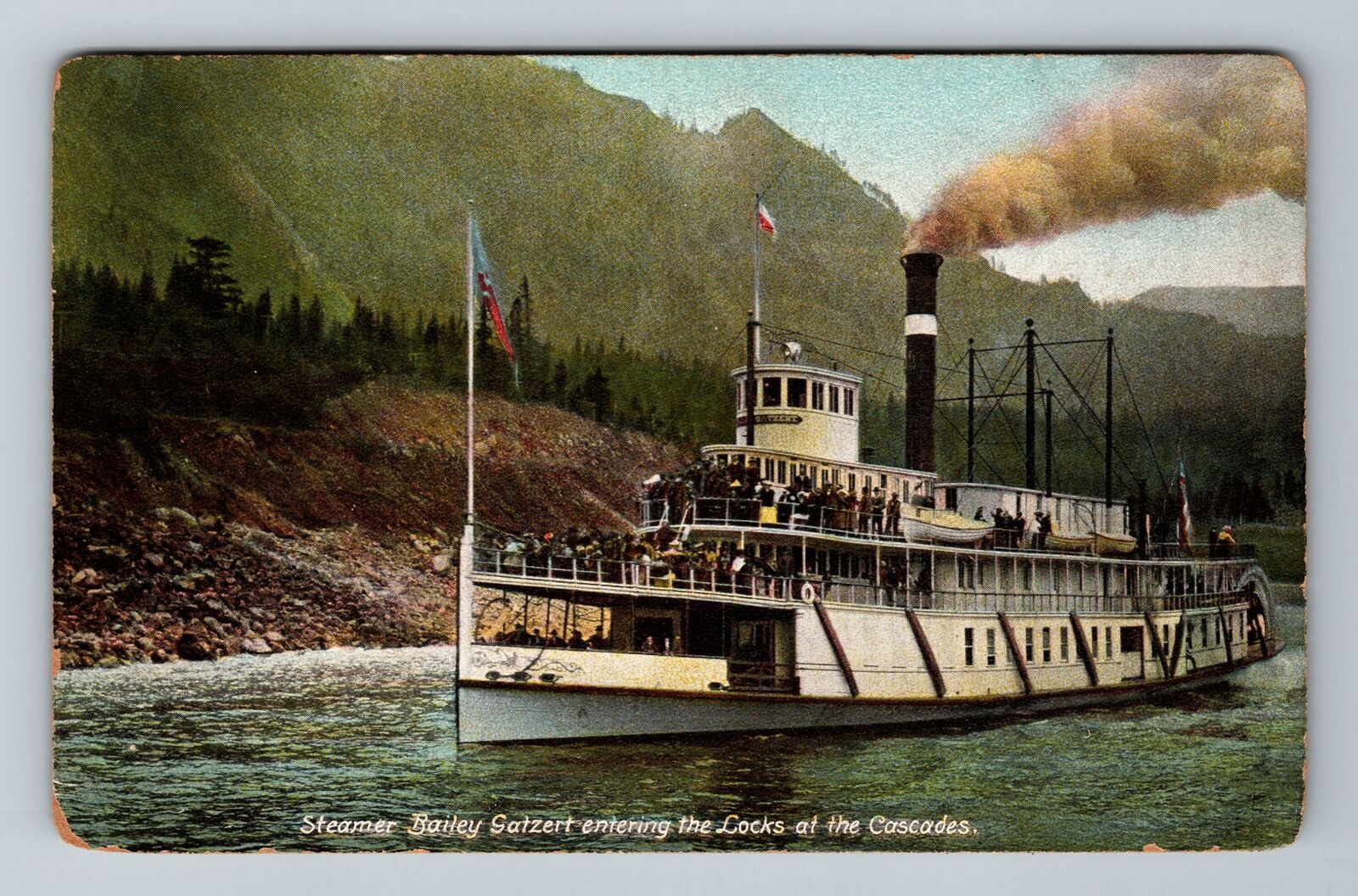Ship-Steamer Bailey Gatzert Entering the Locks at the Cascades Vintage Postcard