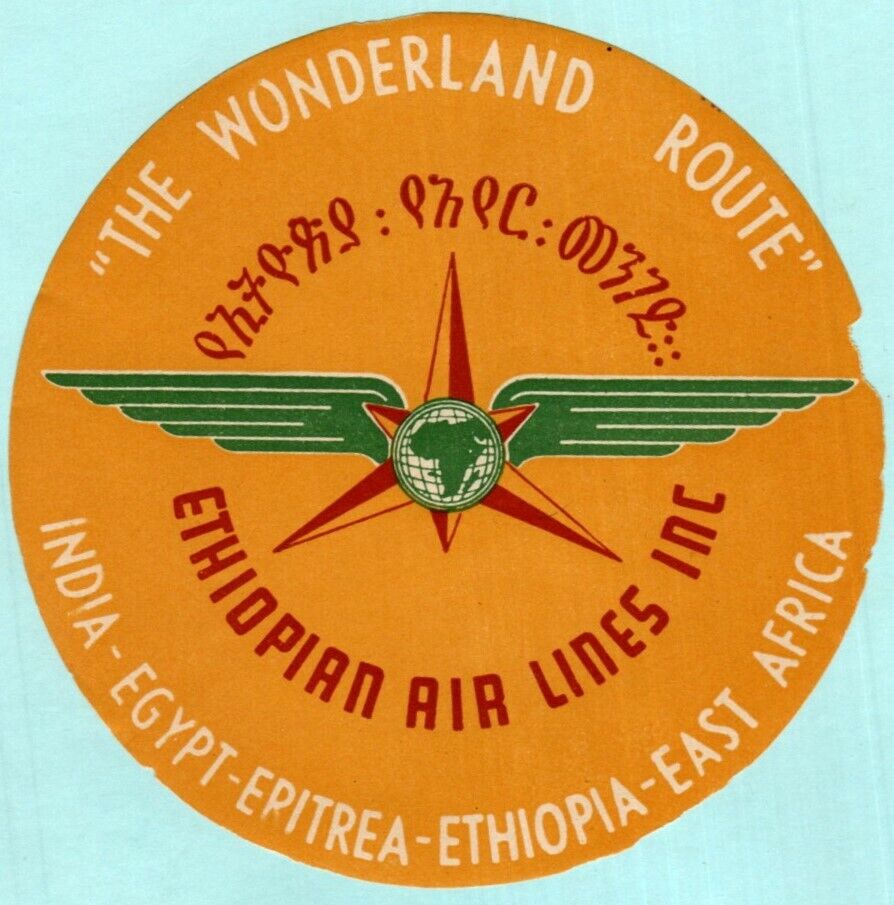 ETHIOPIAN AIR LINES ~THE WONDERLAND ROUTE~ ETHIOPIA LARGE AIRLINE LABEL 