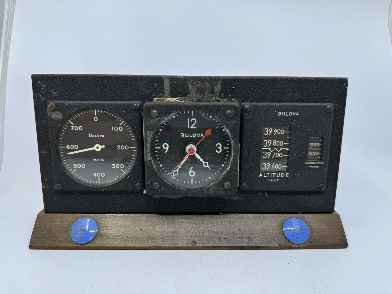 Vintage Bulova Pan-Am Airlines Desk Clock w/ Airplane Instruments Executive