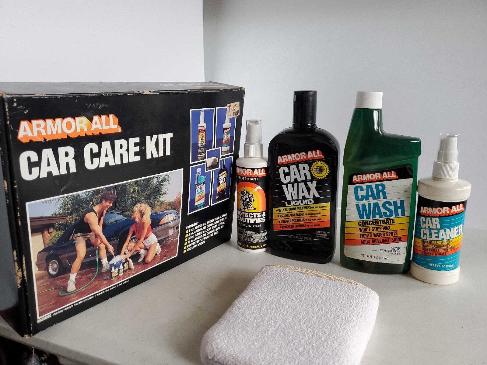 Vtg Armor All Car Care Kit 1991 W/ 1987 Ford Mustang 5.0 on Box Car Show Prop