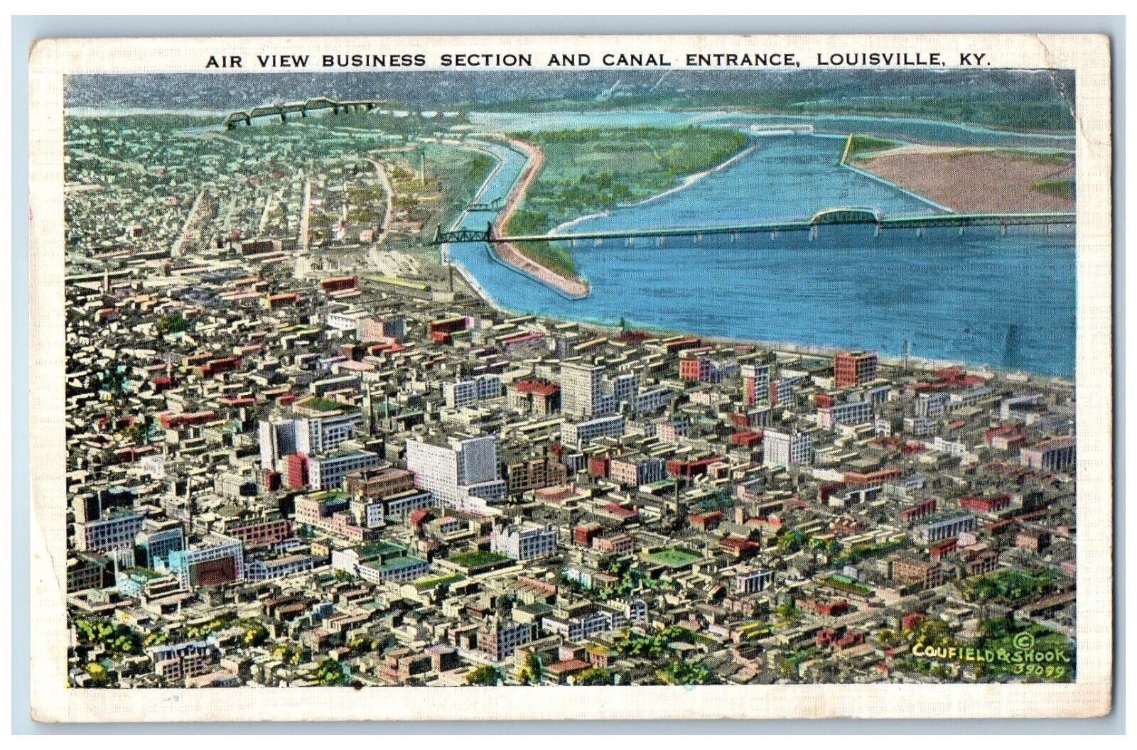 Louisville Kentucky KY Postcard Air View Business Section Canal Entrance c1938