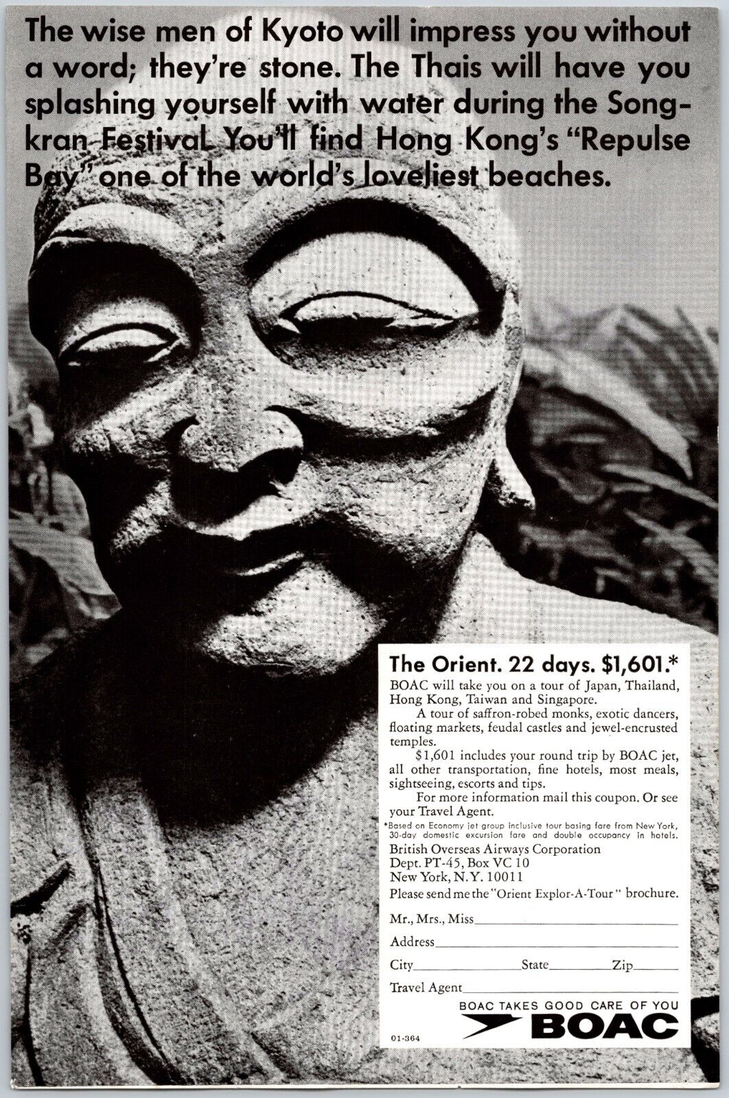 1966 BOAC Airlines British Overseas Airways Corp Travel The Orient Print Ad