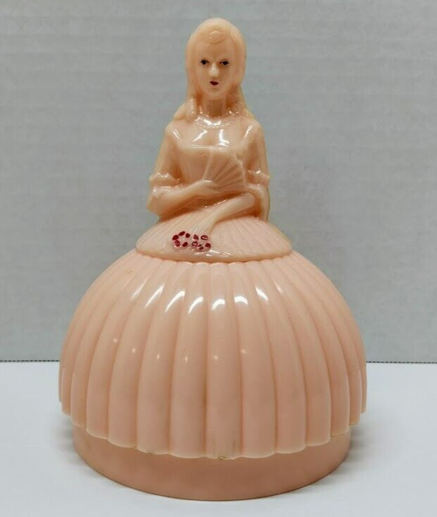 Vintage Pink Plastic Victorian lady Southern Belle 3 Piece Sewing Cady Holder