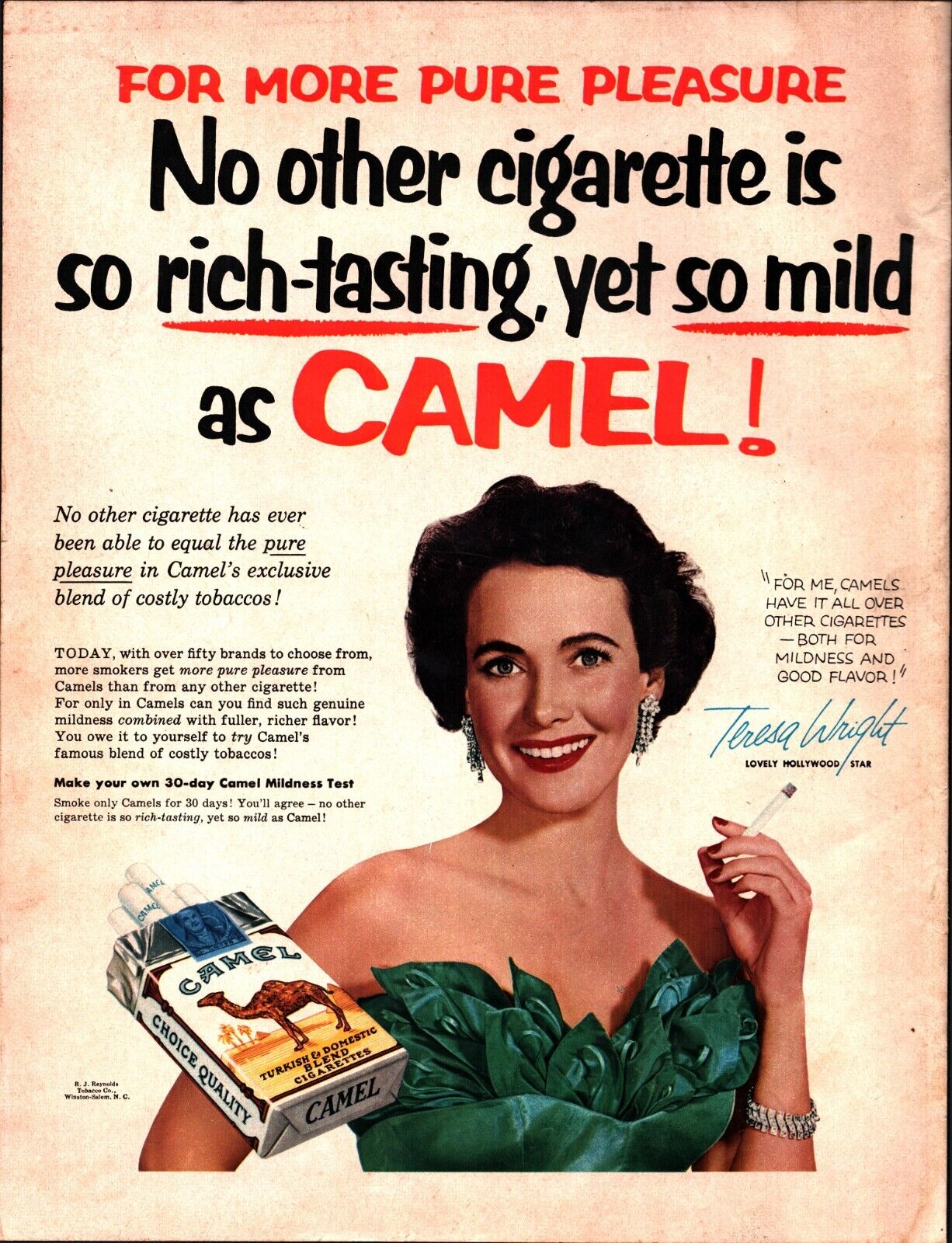 1955 Camel Cigarette Pretty Teresa Wright Vintage Print Ad nostalgia a5